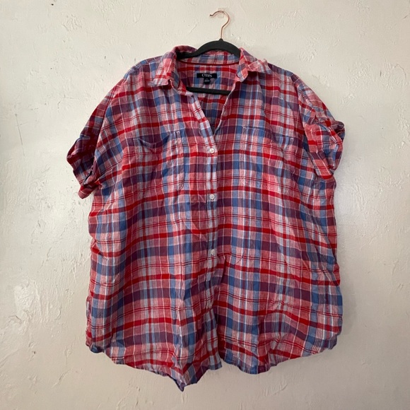 Chaps madras button up short sleeve shirt size Large - Picture 1 of 3